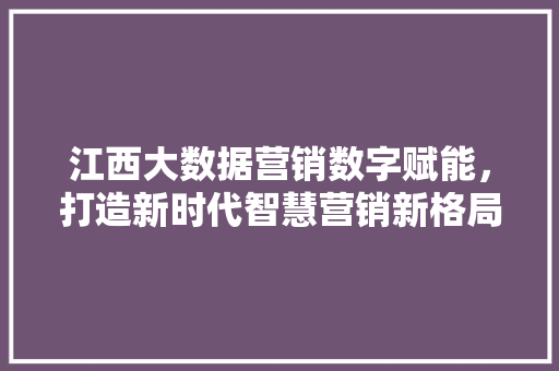 江西大数据营销数字赋能，打造新时代智慧营销新格局