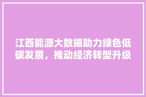 江西能源大数据助力绿色低碳发展，推动经济转型升级