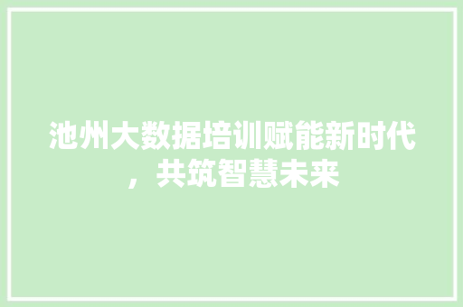池州大数据培训赋能新时代，共筑智慧未来