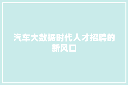 汽车大数据时代人才招聘的新风口