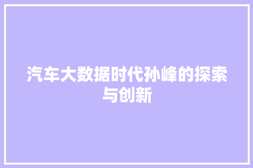 汽车大数据时代孙峰的探索与创新
