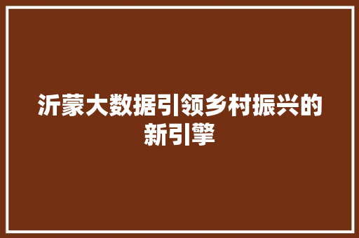沂蒙大数据引领乡村振兴的新引擎