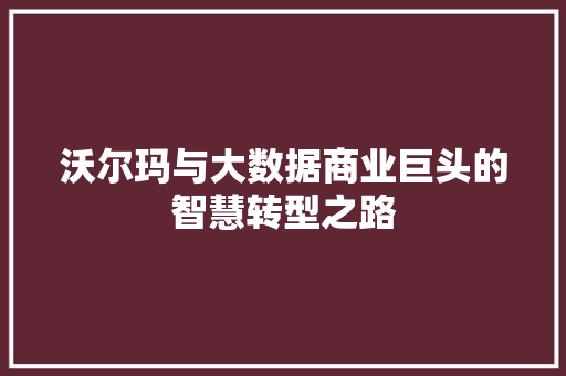 沃尔玛与大数据商业巨头的智慧转型之路