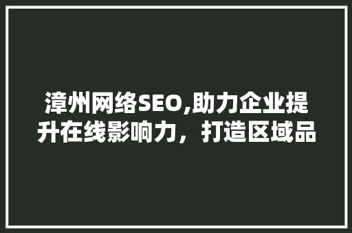 漳州网络SEO,助力企业提升在线影响力，打造区域品牌新高度 项目报告