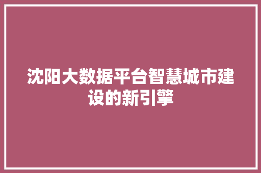 沈阳大数据平台智慧城市建设的新引擎