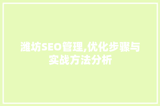潍坊SEO管理,优化步骤与实战方法分析 市场营销范文