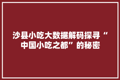 沙县小吃大数据解码探寻“中国小吃之都”的秘密