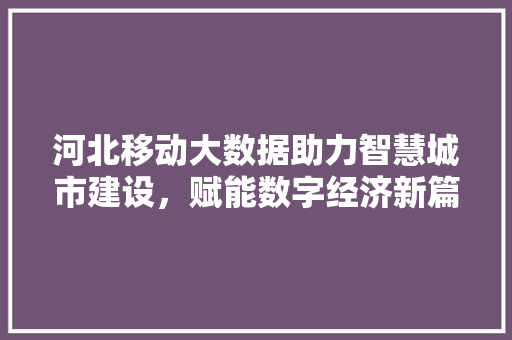 河北移动大数据助力智慧城市建设，赋能数字经济新篇章