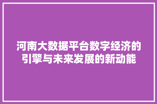 河南大数据平台数字经济的引擎与未来发展的新动能