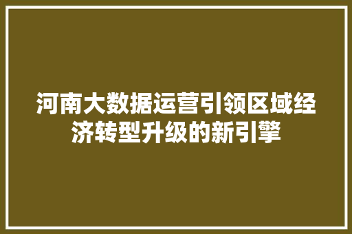 河南大数据运营引领区域经济转型升级的新引擎
