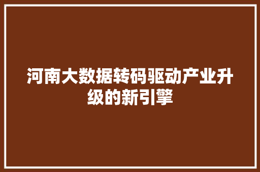 河南大数据转码驱动产业升级的新引擎