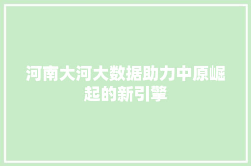 河南大河大数据助力中原崛起的新引擎