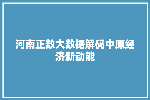 河南正数大数据解码中原经济新动能