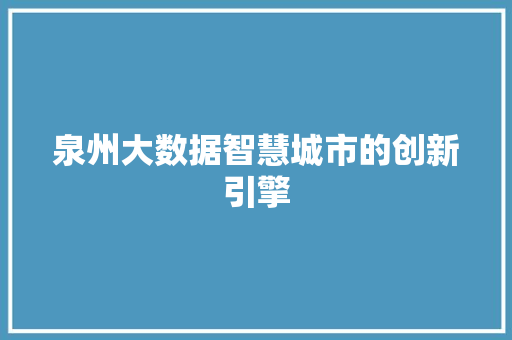 泉州大数据智慧城市的创新引擎