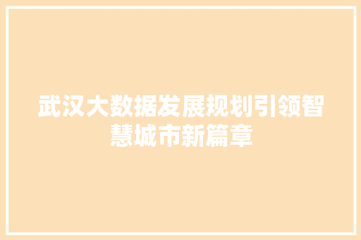武汉大数据发展规划引领智慧城市新篇章