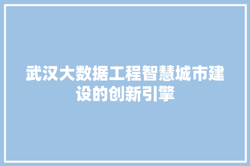 武汉大数据工程智慧城市建设的创新引擎