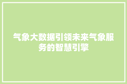 气象大数据引领未来气象服务的智慧引擎