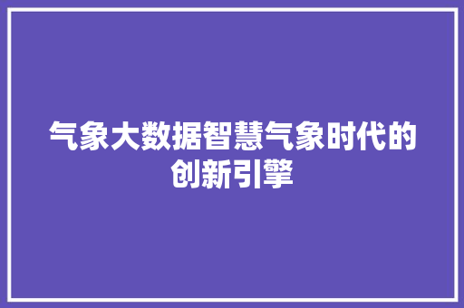 气象大数据智慧气象时代的创新引擎