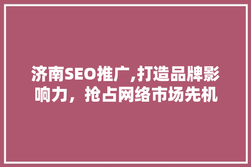 济南SEO推广,打造品牌影响力，抢占网络市场先机 后端技术