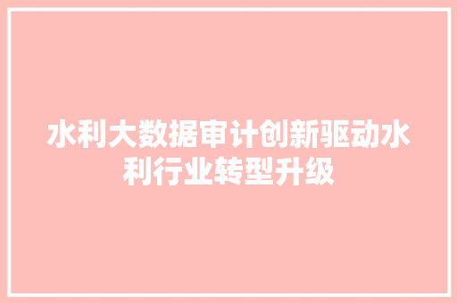 水利大数据审计创新驱动水利行业转型升级