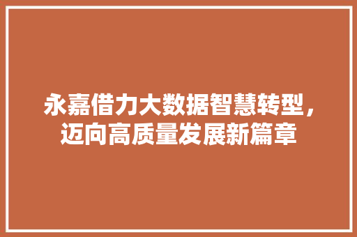 永嘉借力大数据智慧转型，迈向高质量发展新篇章