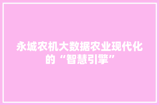 永城农机大数据农业现代化的“智慧引擎”