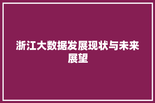 浙江大数据发展现状与未来展望