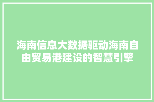 海南信息大数据驱动海南自由贸易港建设的智慧引擎