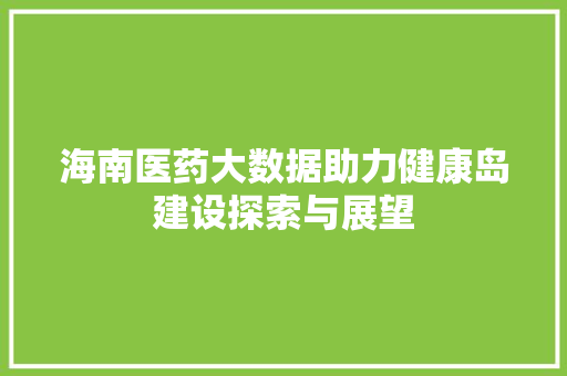 海南医药大数据助力健康岛建设探索与展望