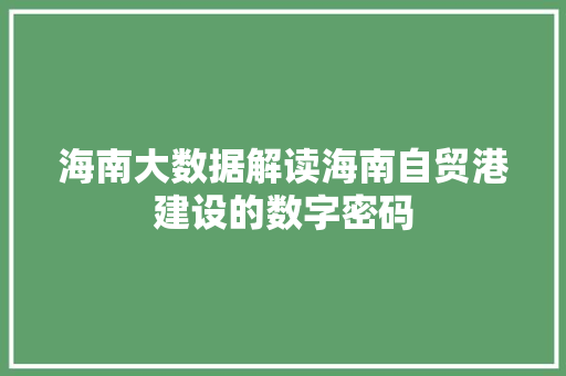 海南大数据解读海南自贸港建设的数字密码