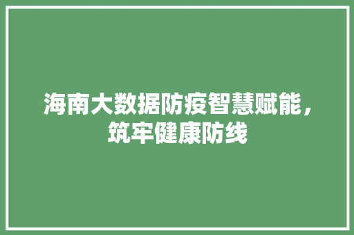 海南大数据防疫智慧赋能，筑牢健康防线