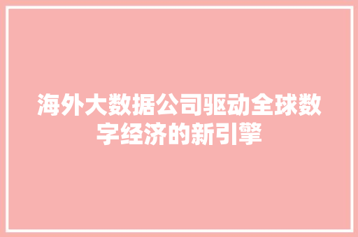 海外大数据公司驱动全球数字经济的新引擎