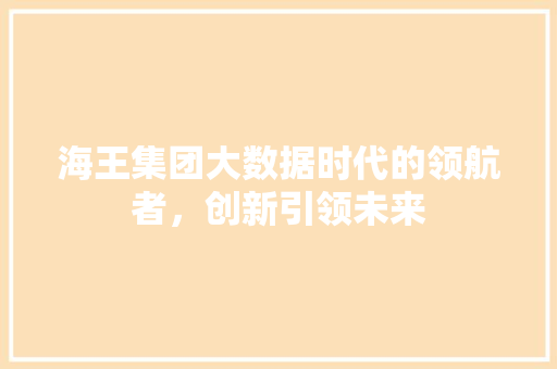 海王集团大数据时代的领航者，创新引领未来
