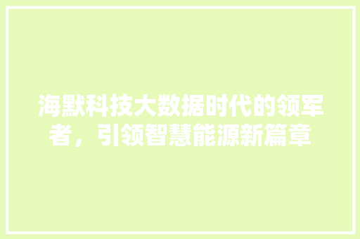 海默科技大数据时代的领军者，引领智慧能源新篇章