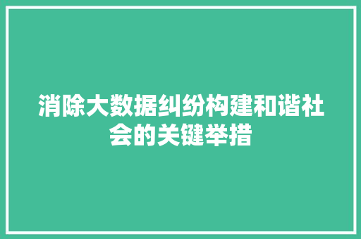 消除大数据纠纷构建和谐社会的关键举措