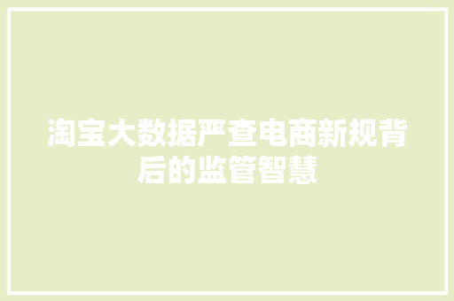淘宝大数据严查电商新规背后的监管智慧