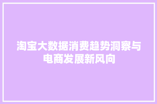 淘宝大数据消费趋势洞察与电商发展新风向