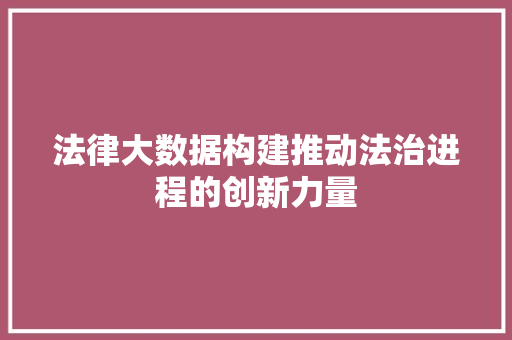 法律大数据构建推动法治进程的创新力量