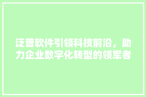 泛普软件引领科技前沿，助力企业数字化转型的领军者