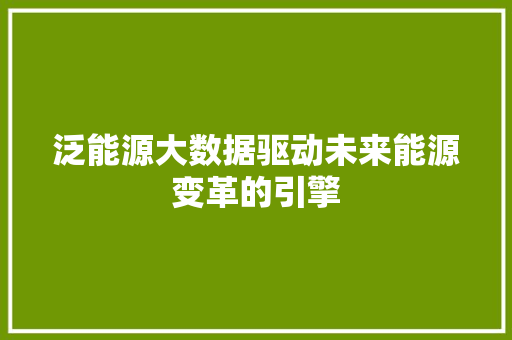 泛能源大数据驱动未来能源变革的引擎