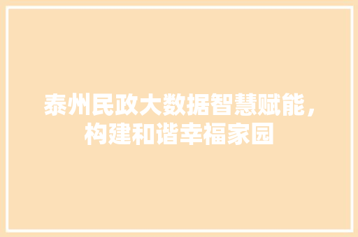 泰州民政大数据智慧赋能，构建和谐幸福家园