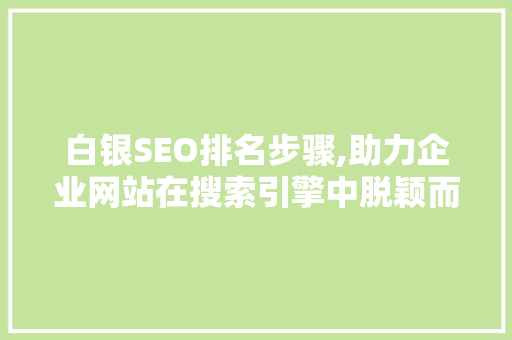 白银SEO排名步骤,助力企业网站在搜索引擎中脱颖而出