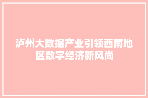 泸州大数据产业引领西南地区数字经济新风尚