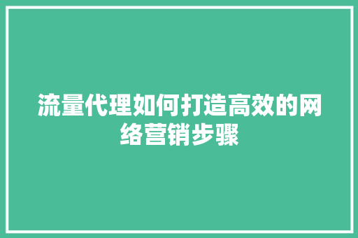 流量代理如何打造高效的网络营销步骤