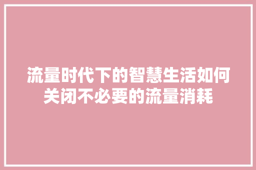 流量时代下的智慧生活如何关闭不必要的流量消耗