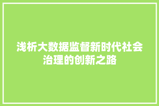 浅析大数据监督新时代社会治理的创新之路
