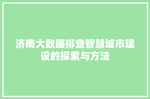 济南大数据排查智慧城市建设的探索与方法
