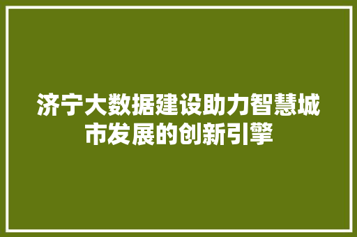 济宁大数据建设助力智慧城市发展的创新引擎