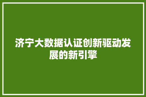 济宁大数据认证创新驱动发展的新引擎
