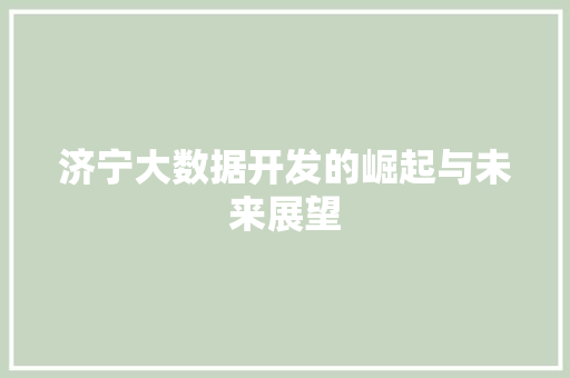 济宁大数据开发的崛起与未来展望 MySQL